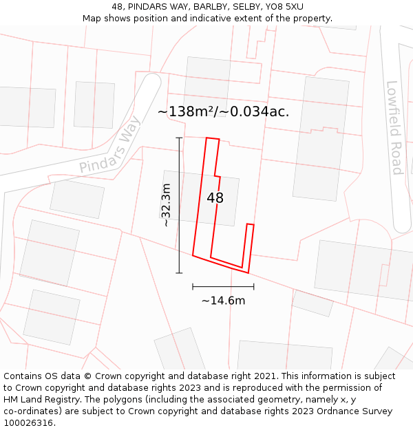 48, PINDARS WAY, BARLBY, SELBY, YO8 5XU: Plot and title map