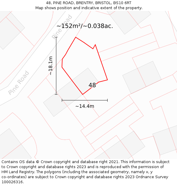 48, PINE ROAD, BRENTRY, BRISTOL, BS10 6RT: Plot and title map