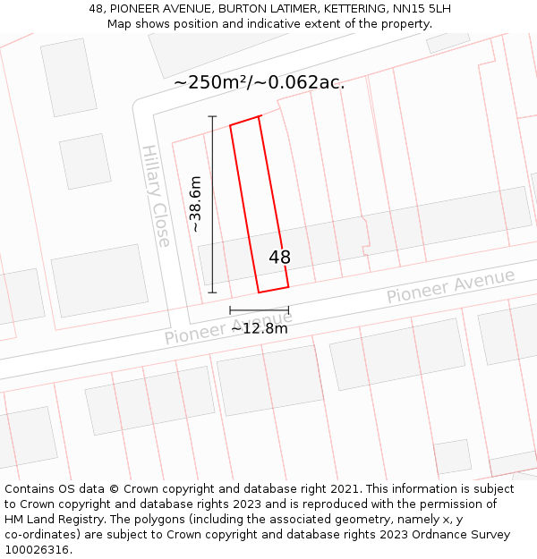 48, PIONEER AVENUE, BURTON LATIMER, KETTERING, NN15 5LH: Plot and title map