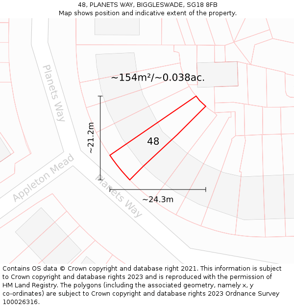 48, PLANETS WAY, BIGGLESWADE, SG18 8FB: Plot and title map