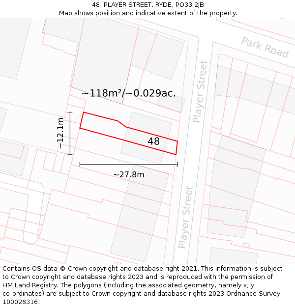 48, PLAYER STREET, RYDE, PO33 2JB: Plot and title map