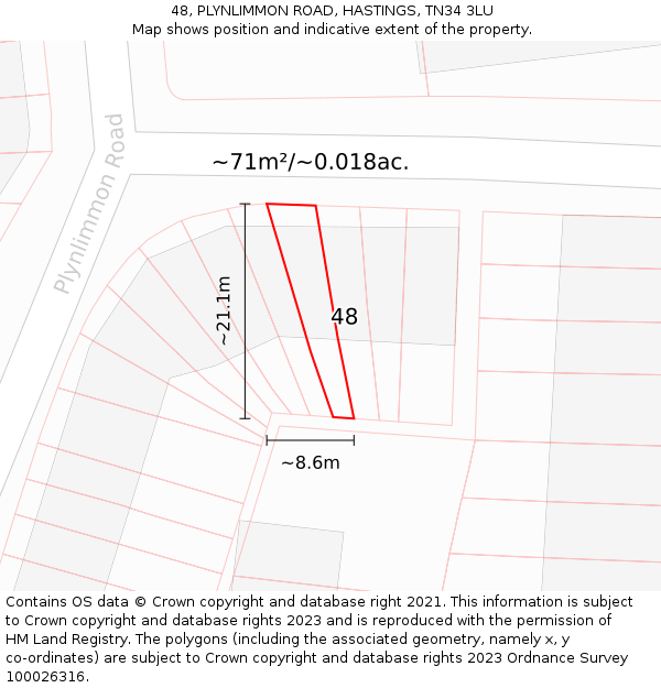 48, PLYNLIMMON ROAD, HASTINGS, TN34 3LU: Plot and title map