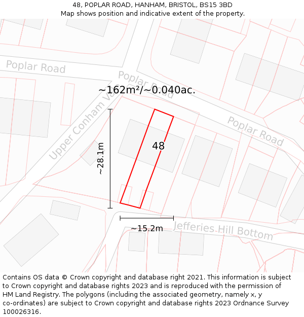 48, POPLAR ROAD, HANHAM, BRISTOL, BS15 3BD: Plot and title map