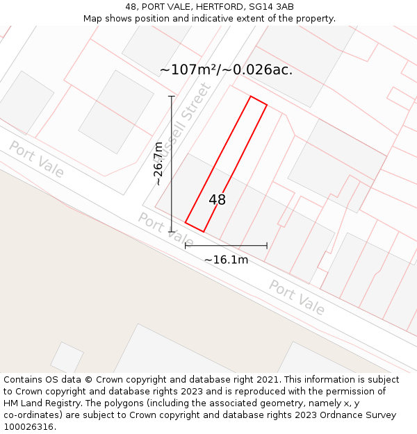 48, PORT VALE, HERTFORD, SG14 3AB: Plot and title map