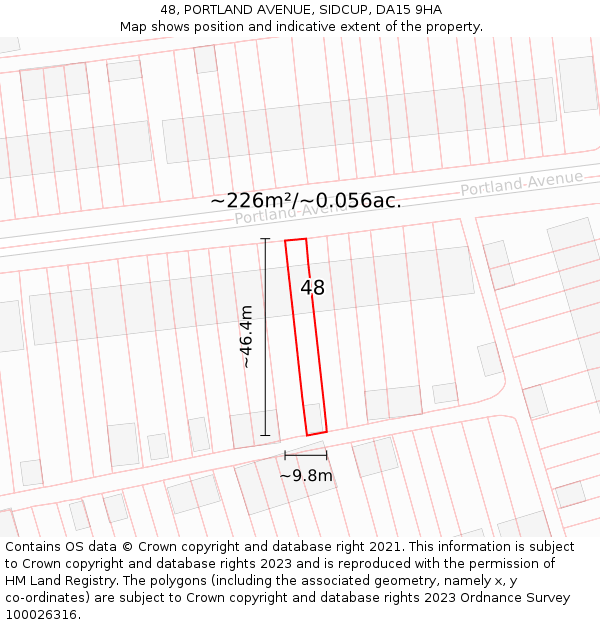 48, PORTLAND AVENUE, SIDCUP, DA15 9HA: Plot and title map