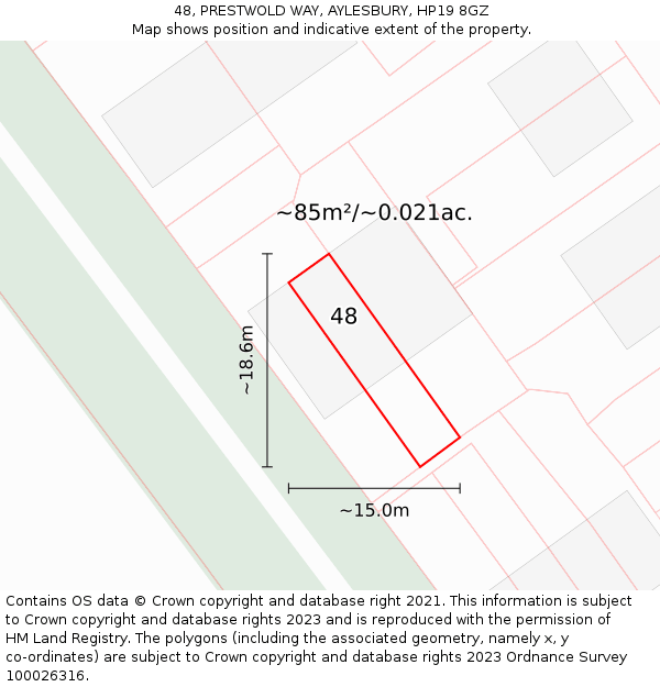 48, PRESTWOLD WAY, AYLESBURY, HP19 8GZ: Plot and title map