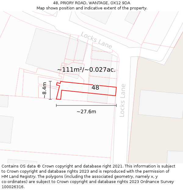 48, PRIORY ROAD, WANTAGE, OX12 9DA: Plot and title map