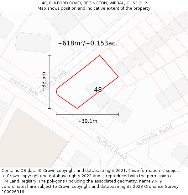48, PULFORD ROAD, BEBINGTON, WIRRAL, CH63 2HP: Plot and title map