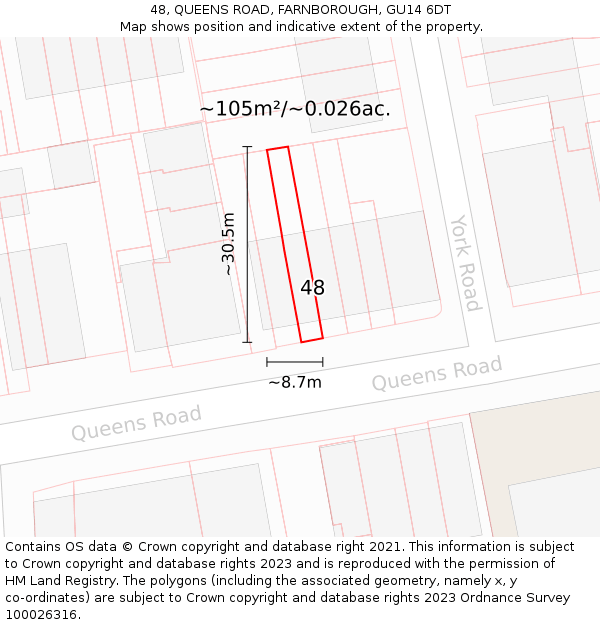 48, QUEENS ROAD, FARNBOROUGH, GU14 6DT: Plot and title map
