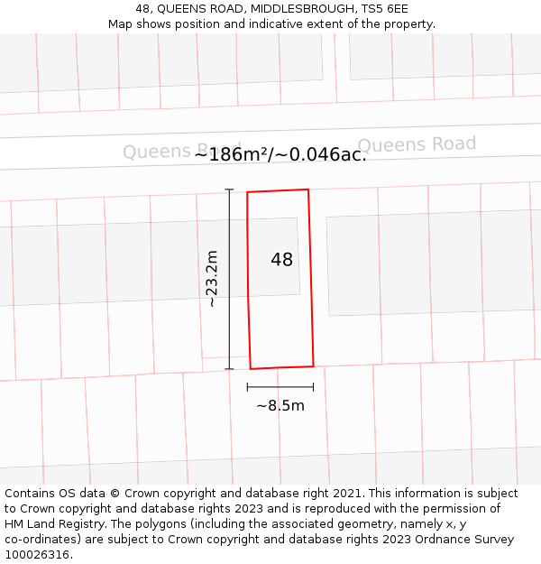 48, QUEENS ROAD, MIDDLESBROUGH, TS5 6EE: Plot and title map