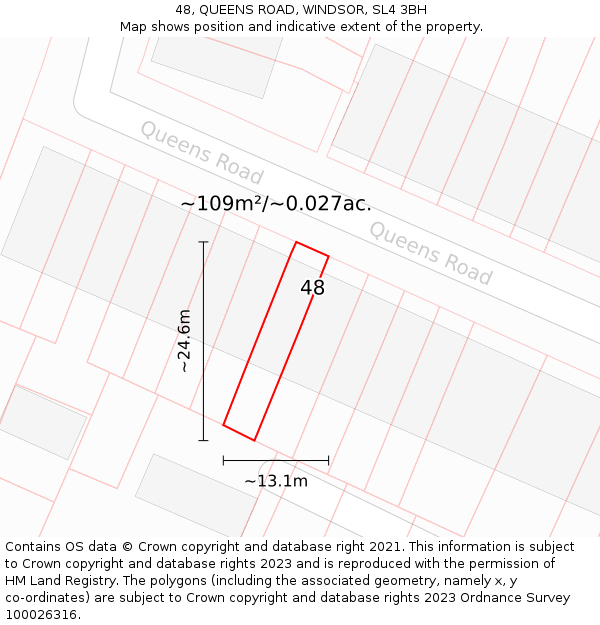 48, QUEENS ROAD, WINDSOR, SL4 3BH: Plot and title map