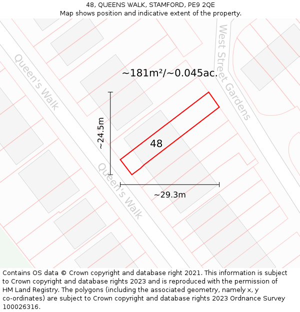 48, QUEENS WALK, STAMFORD, PE9 2QE: Plot and title map