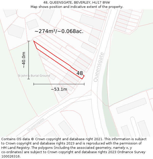 48, QUEENSGATE, BEVERLEY, HU17 8NW: Plot and title map