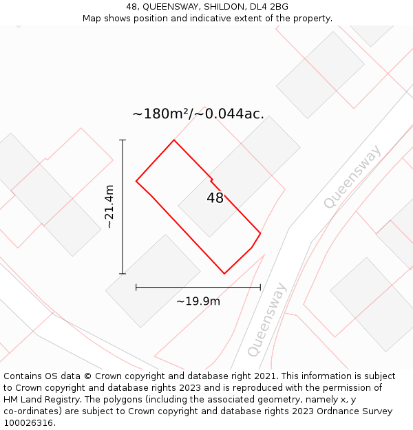 48, QUEENSWAY, SHILDON, DL4 2BG: Plot and title map