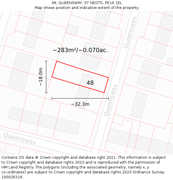 48, QUEENSWAY, ST NEOTS, PE19 1EL: Plot and title map