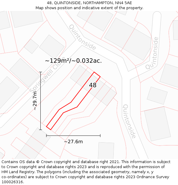 48, QUINTONSIDE, NORTHAMPTON, NN4 5AE: Plot and title map