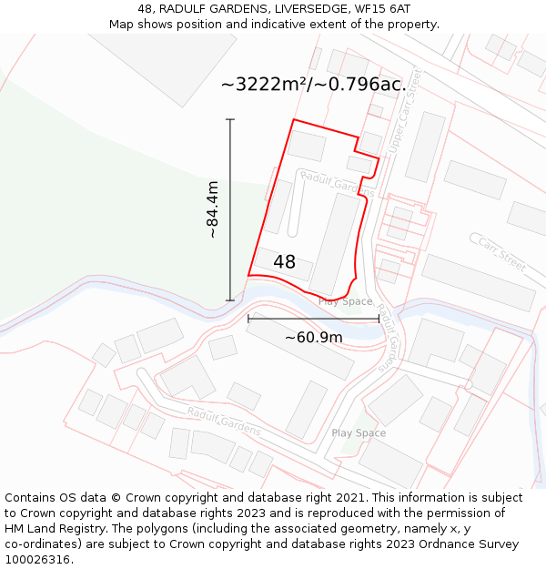 48, RADULF GARDENS, LIVERSEDGE, WF15 6AT: Plot and title map