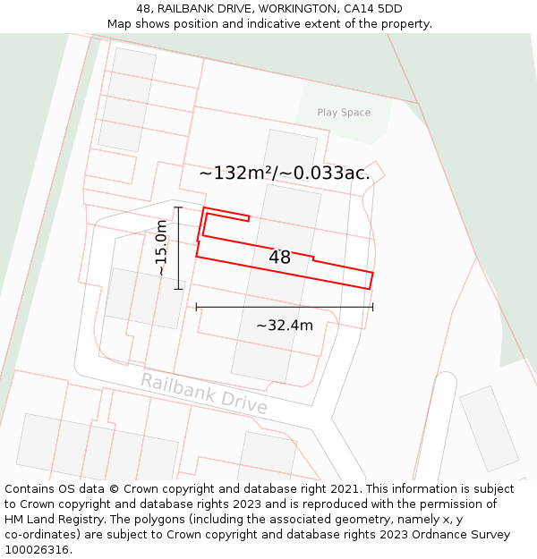 48, RAILBANK DRIVE, WORKINGTON, CA14 5DD: Plot and title map