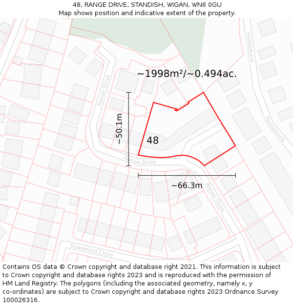 48, RANGE DRIVE, STANDISH, WIGAN, WN6 0GU: Plot and title map