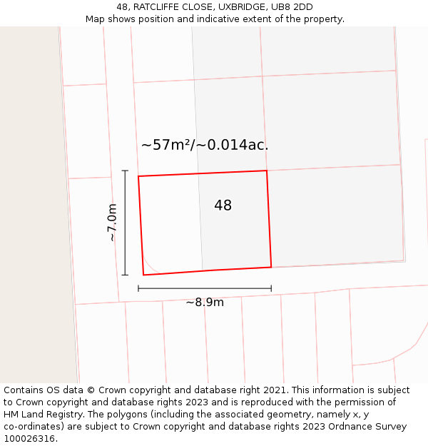 48, RATCLIFFE CLOSE, UXBRIDGE, UB8 2DD: Plot and title map