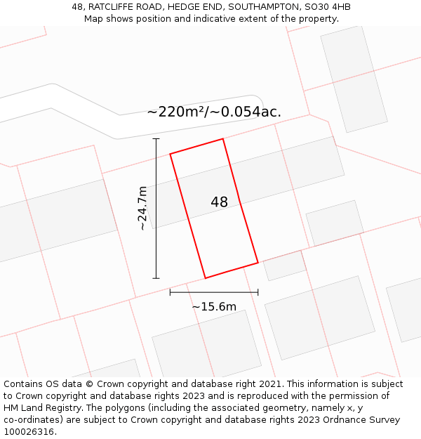 48, RATCLIFFE ROAD, HEDGE END, SOUTHAMPTON, SO30 4HB: Plot and title map
