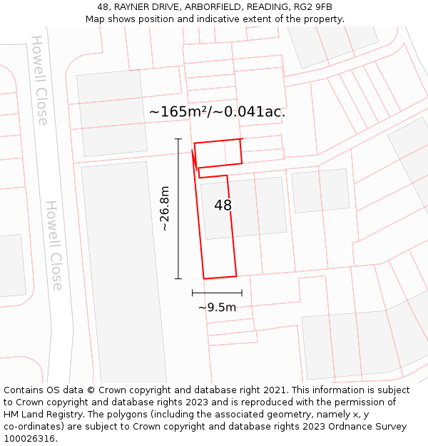 48, RAYNER DRIVE, ARBORFIELD, READING, RG2 9FB: Plot and title map