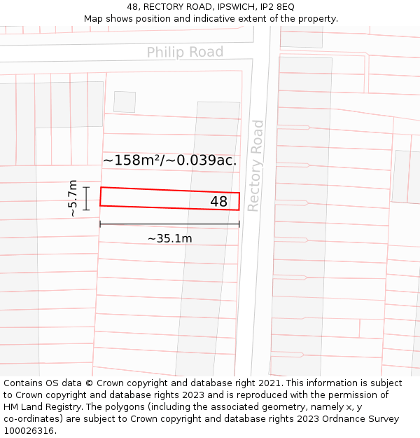 48, RECTORY ROAD, IPSWICH, IP2 8EQ: Plot and title map