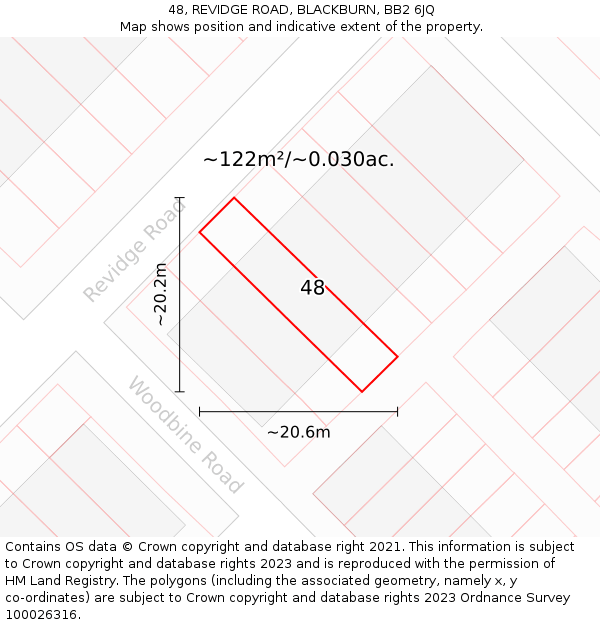 48, REVIDGE ROAD, BLACKBURN, BB2 6JQ: Plot and title map