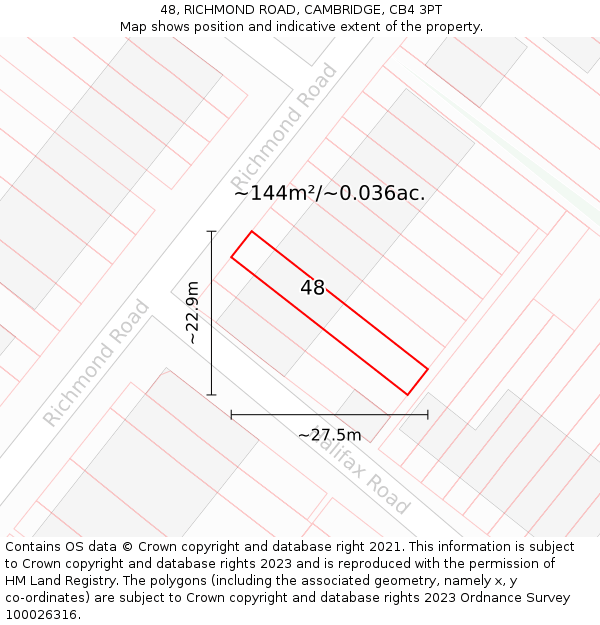 48, RICHMOND ROAD, CAMBRIDGE, CB4 3PT: Plot and title map