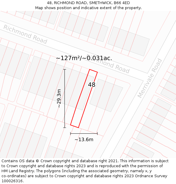 48, RICHMOND ROAD, SMETHWICK, B66 4ED: Plot and title map