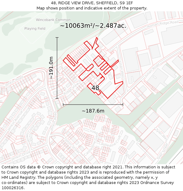48, RIDGE VIEW DRIVE, SHEFFIELD, S9 1EF: Plot and title map