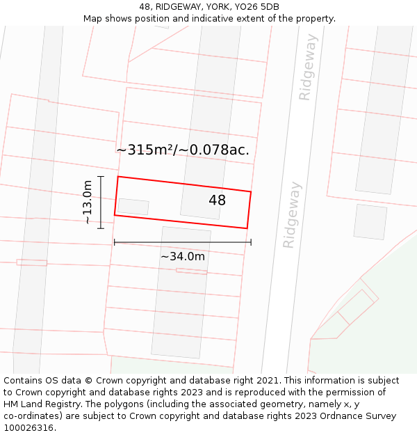 48, RIDGEWAY, YORK, YO26 5DB: Plot and title map