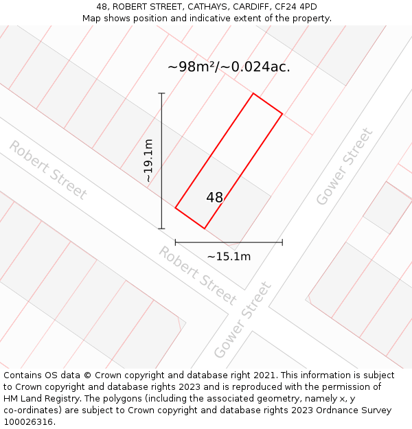 48, ROBERT STREET, CATHAYS, CARDIFF, CF24 4PD: Plot and title map