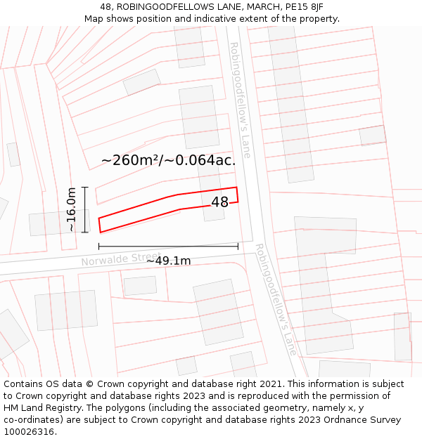 48, ROBINGOODFELLOWS LANE, MARCH, PE15 8JF: Plot and title map