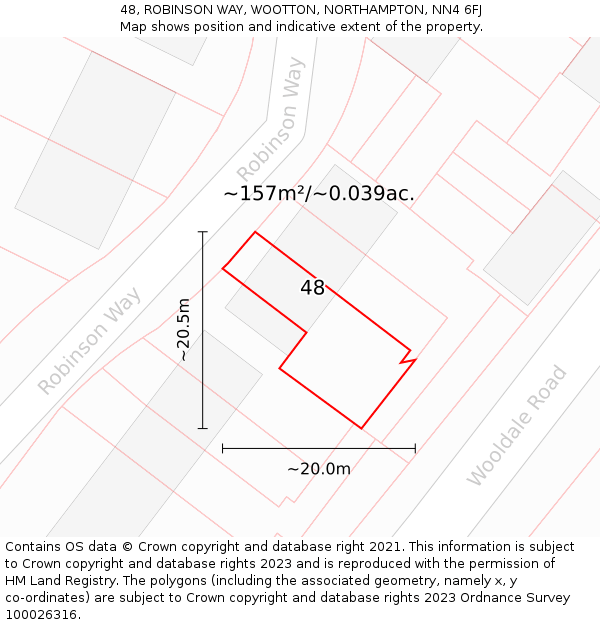 48, ROBINSON WAY, WOOTTON, NORTHAMPTON, NN4 6FJ: Plot and title map
