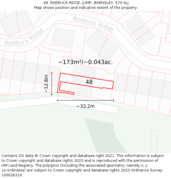 48, ROEBUCK RIDGE, JUMP, BARNSLEY, S74 0LJ: Plot and title map