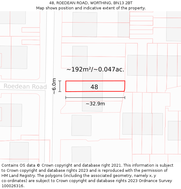 48, ROEDEAN ROAD, WORTHING, BN13 2BT: Plot and title map