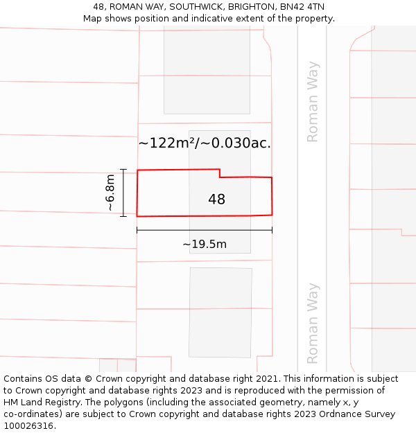 48, ROMAN WAY, SOUTHWICK, BRIGHTON, BN42 4TN: Plot and title map