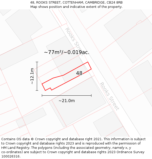 48, ROOKS STREET, COTTENHAM, CAMBRIDGE, CB24 8RB: Plot and title map