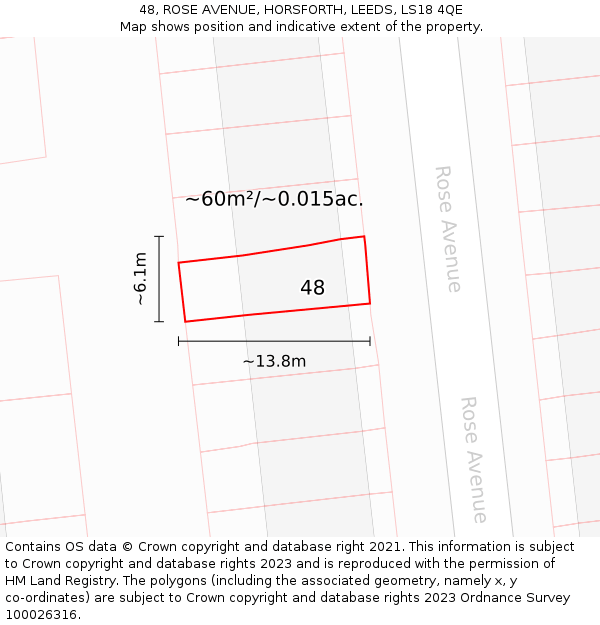 48, ROSE AVENUE, HORSFORTH, LEEDS, LS18 4QE: Plot and title map