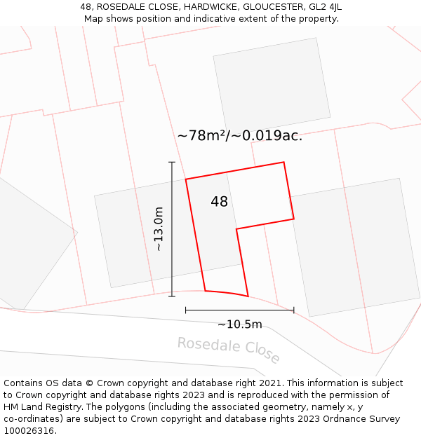 48, ROSEDALE CLOSE, HARDWICKE, GLOUCESTER, GL2 4JL: Plot and title map