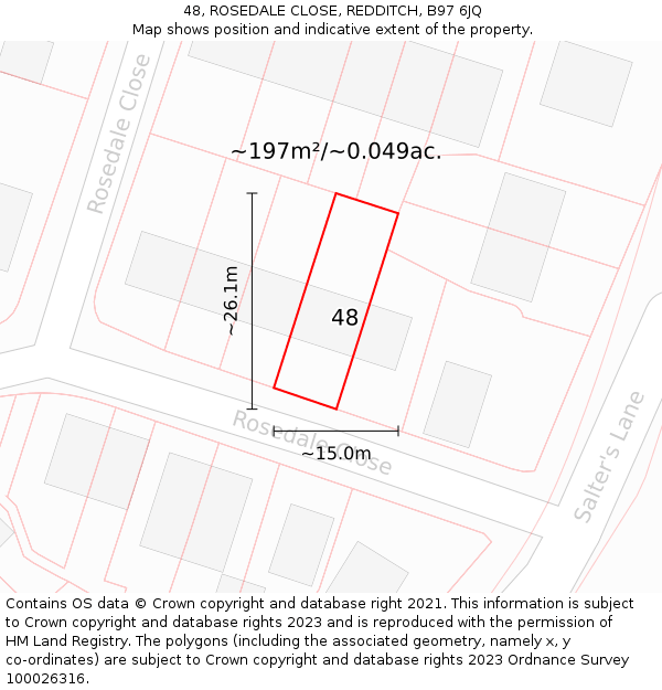 48, ROSEDALE CLOSE, REDDITCH, B97 6JQ: Plot and title map