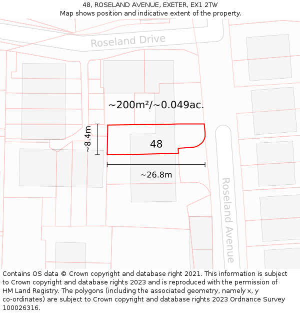 48, ROSELAND AVENUE, EXETER, EX1 2TW: Plot and title map