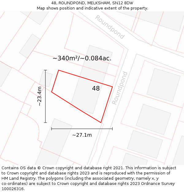 48, ROUNDPOND, MELKSHAM, SN12 8DW: Plot and title map