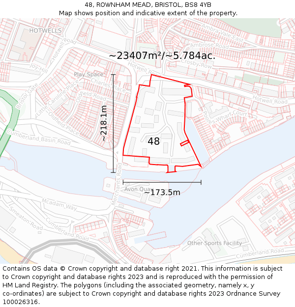 48, ROWNHAM MEAD, BRISTOL, BS8 4YB: Plot and title map