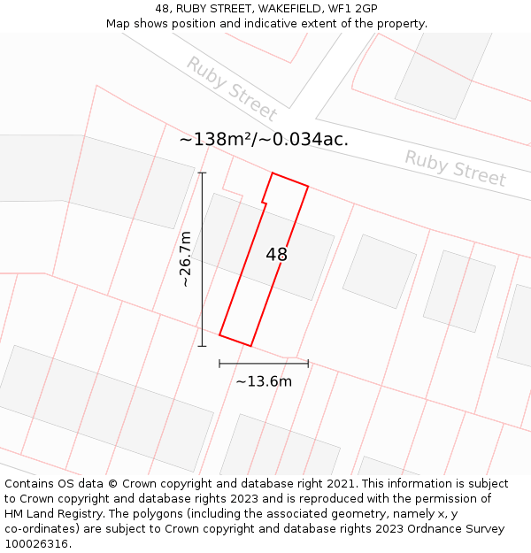 48, RUBY STREET, WAKEFIELD, WF1 2GP: Plot and title map