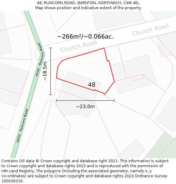48, RUNCORN ROAD, BARNTON, NORTHWICH, CW8 4EL: Plot and title map