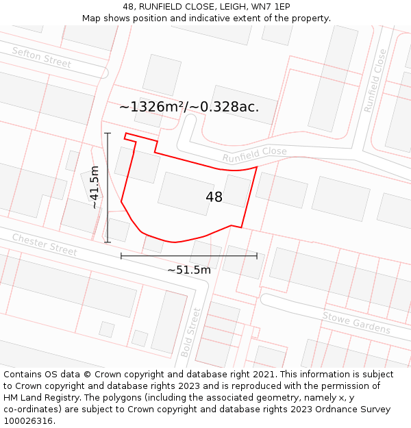 48, RUNFIELD CLOSE, LEIGH, WN7 1EP: Plot and title map