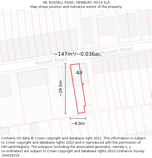 48, RUSSELL ROAD, NEWBURY, RG14 5LA: Plot and title map