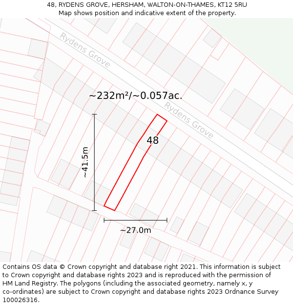 48, RYDENS GROVE, HERSHAM, WALTON-ON-THAMES, KT12 5RU: Plot and title map